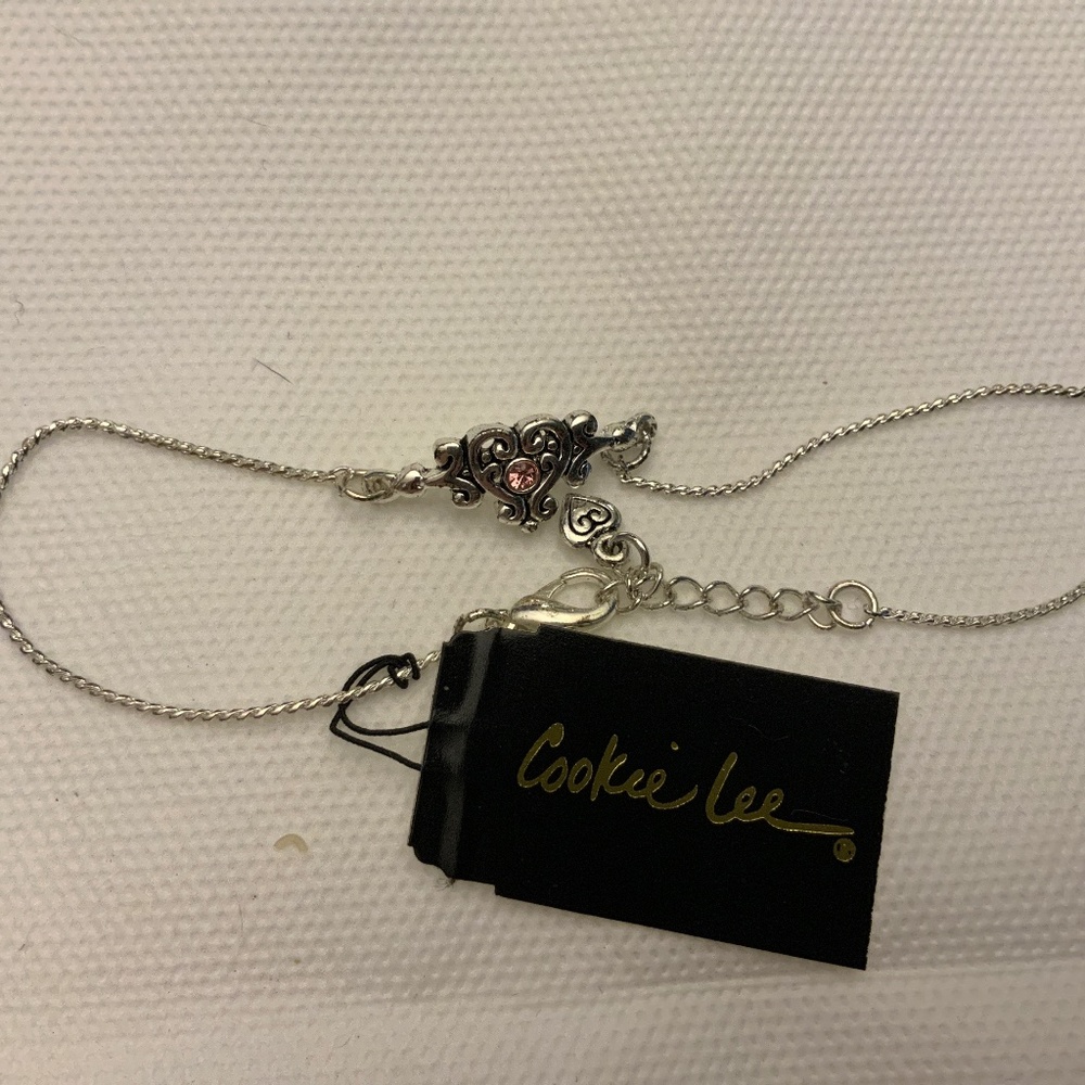 B13/ NWT  Cookie Lee  Bracelet  - Silver Pink Heart (small Bracelet/Anklet)